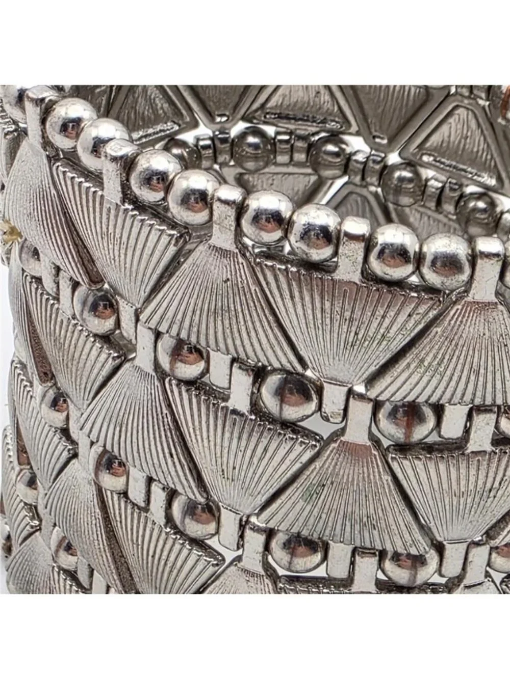 Silver Tone Geometric Fan Wide Stretch Cuff Statement Bracelet 6.5
